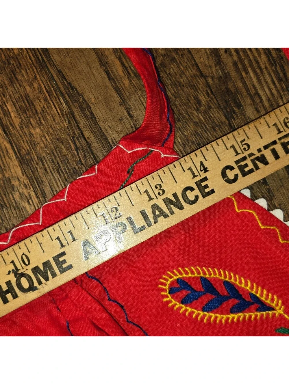 Vtg Portugal Handmade Red Embroidered Apron SM Adult Childs Pockets Traditional